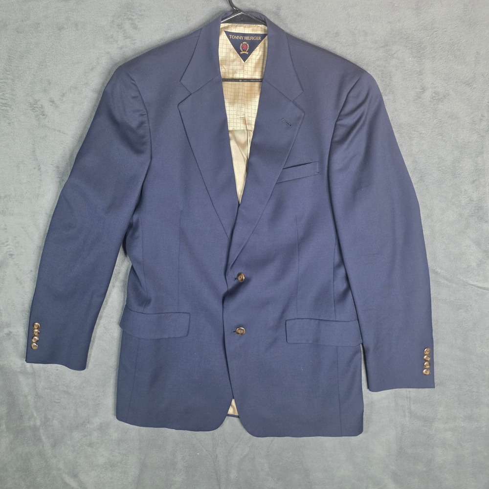 Vtg Tommy Hilfiger Mens Navy Blue Wool Blazer Sport Coat Dillard's 42L Long